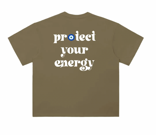 Protect Your Energy – Deep Khaki Unisex Oversized Cotton Tee