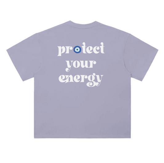 Protect Your Energy – Lilac Unisex Oversized Cotton Tee