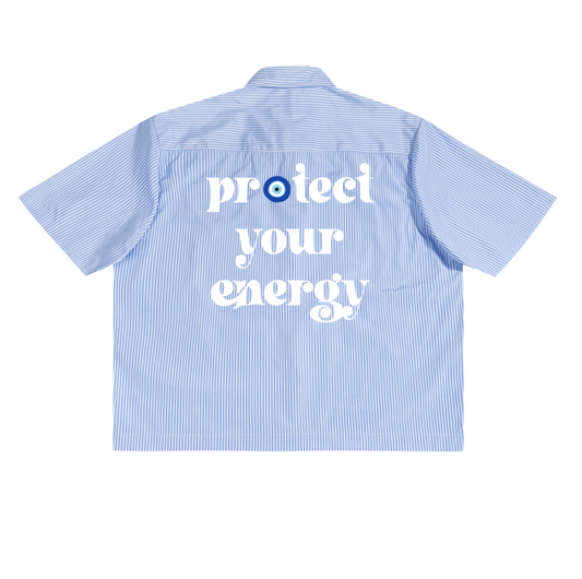 Protect Your Energy – Oversized Striped Cotton Shirt