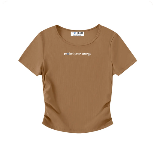 Protect Your Energy – Coffee Ruched Bodycon Crop Top