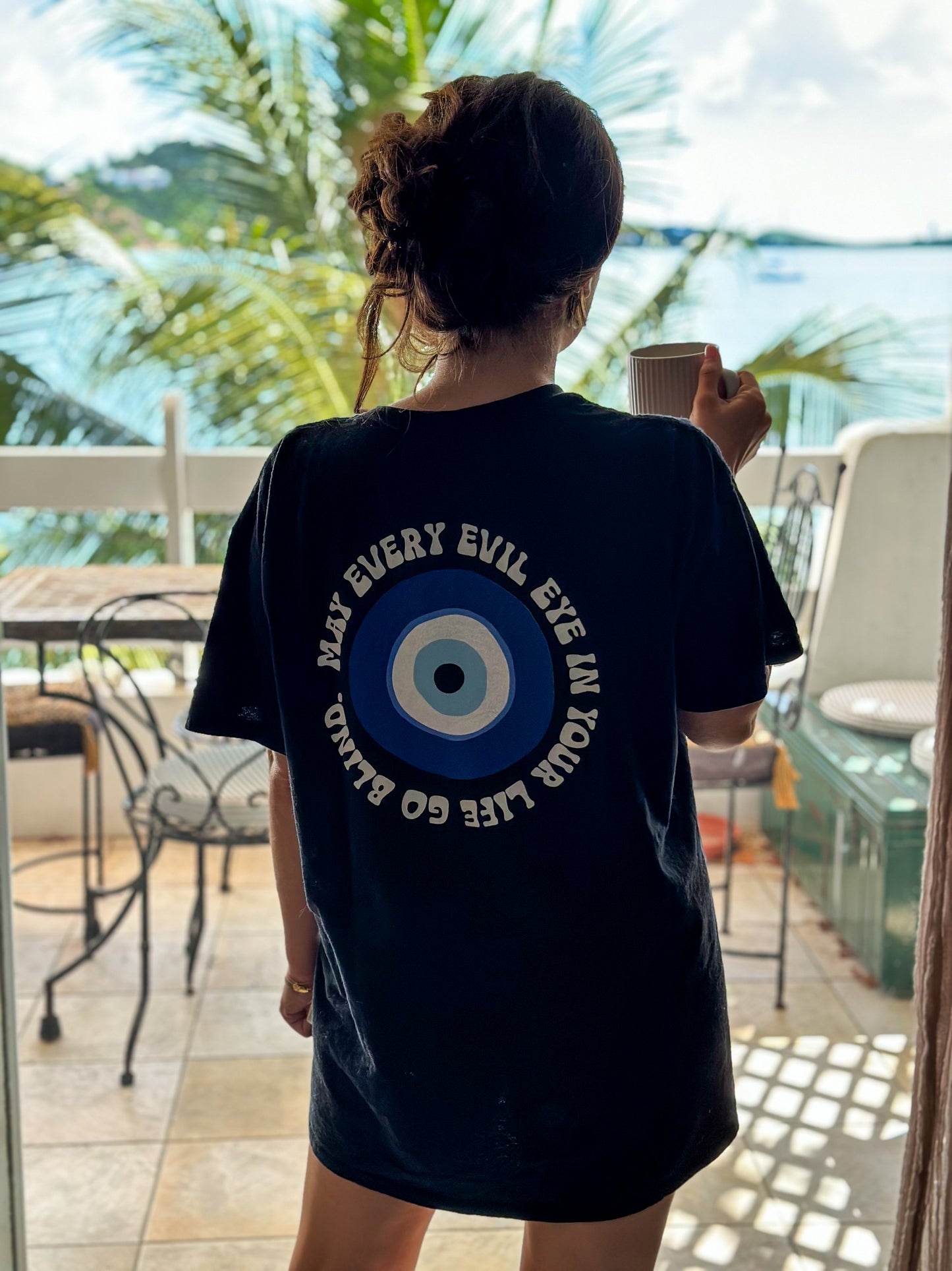 May Every Evil Eye Go Blind – Black Oversized Light Cotton T-Shirt