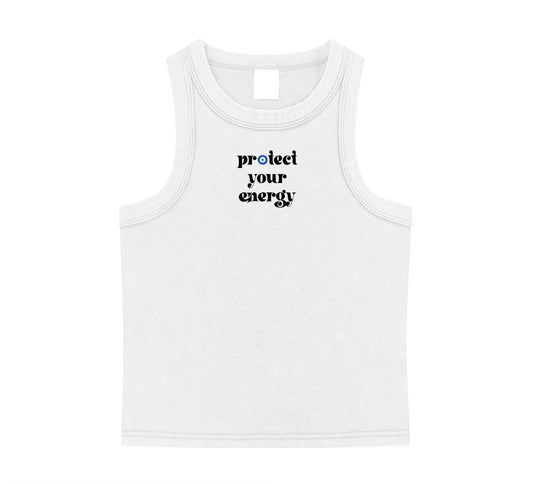 Protect Your Energy – White Heavyweight Cotton Tank Top