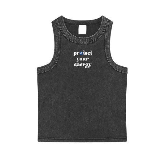 Protect Your Energy – Washed Black Heavyweight Cotton Tank Top