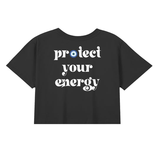 Protect Your Energy – Black Cropped Lightweight Cotton Tee