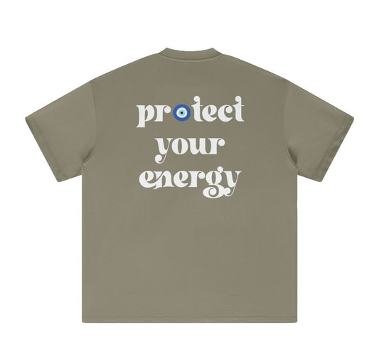 Protect Your Energy – Olive Green Unisex Oversized Cotton Tee